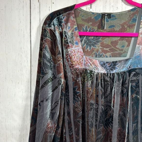 Susan Lawrence Woman Velvet Burnout Floral Top 1X Romantic Boho Evening Blouse - Picture 3 of 14